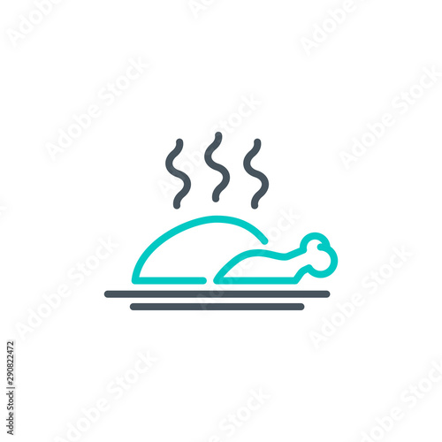 holiday turkey chicken outline flat icon. Single high quality outline logo symbol for web design or mobile app. Thin line sign design logo. Black and blue icon pictogram isolated on white background