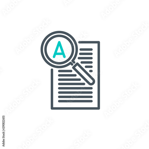 contract page document with magnifier glass outline flat icon. Single quality outline logo search symbol for web design mobile app. Thin line design logo sign Loupe lens icon isolated white background