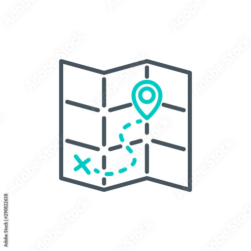 pointer cursor with magnifier glass outline flat icon map. Single quality outline logo search symbol for web design mobile app. Thin line design location marker logo. Loupe lens icon isolated on white