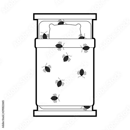 Bedbug in bed. chinch insect vector illustration