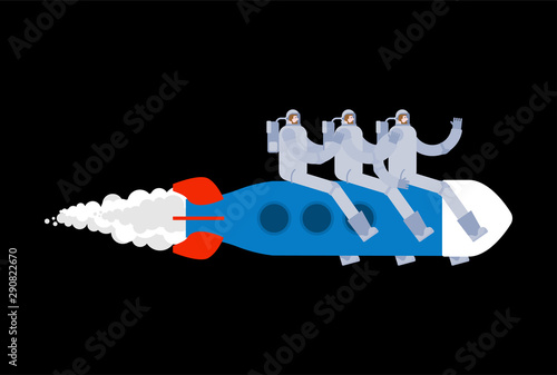 Russian space rocket. Astronaut on spaceship. Space program in Russia