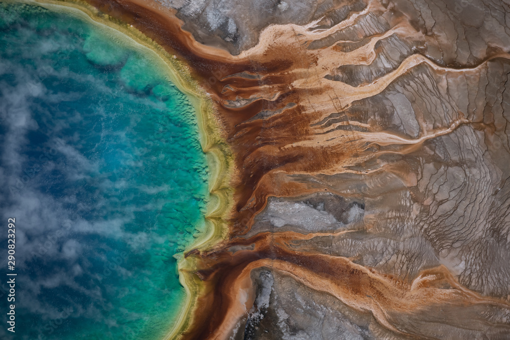 Aerial view of Grand prismatic spring in Yellowstone national park, USA