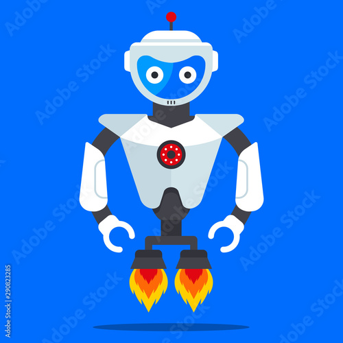 flying robot from the future. modern and fashionable humanoid. Flat character vector illustration.