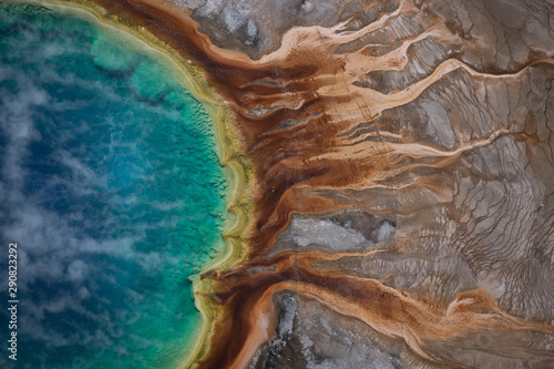 Aerial view of Grand prismatic spring in Yellowstone national park, USA photo