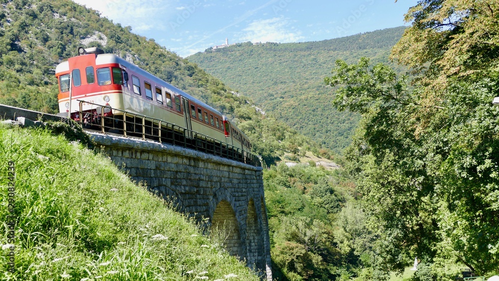 Train crossing bridge in Slovenia