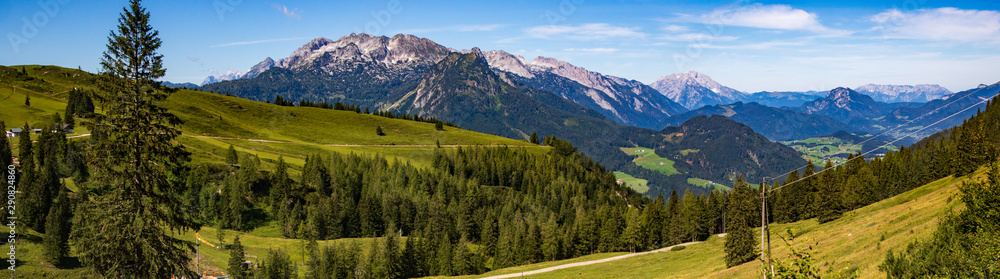 High resolution stitched panorama of a beautiful alpine view at Annaberg, Lammertal, Salzburg, Austria