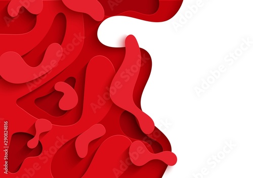 World Blood Donor Day 14 June vector paper cut poster. Papercut red cell and abstract blood drop. Vector medicine 3d illustration. Creative donor or Hemophilia day banner with layered background