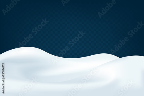 Realistic snowdrifts. Winter snowy abstract background. Frozen landscape with snow caps. Decoration for Christmas or New Year. Vector illustration.