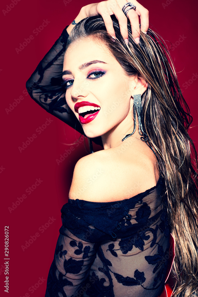 Fototapeta premium Fashion hairstyle. Beauty makeup. High resolution. Portrait of beautiful female model. Beauty and haircare concept.