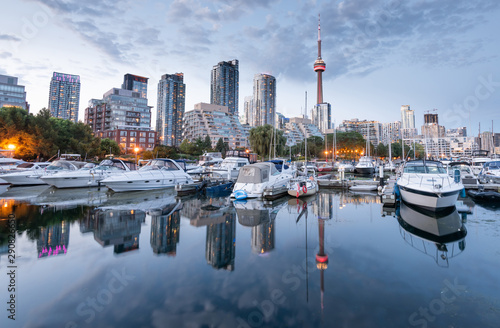 Toronto city skyline at night from harbourfront  Ontario  Canada