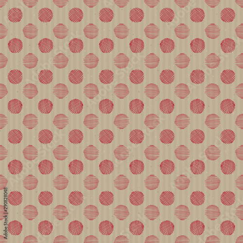 Red textured grunge scribble polka dots seamless vector pattern background on Kraft paper. Hand drawn geometric print design