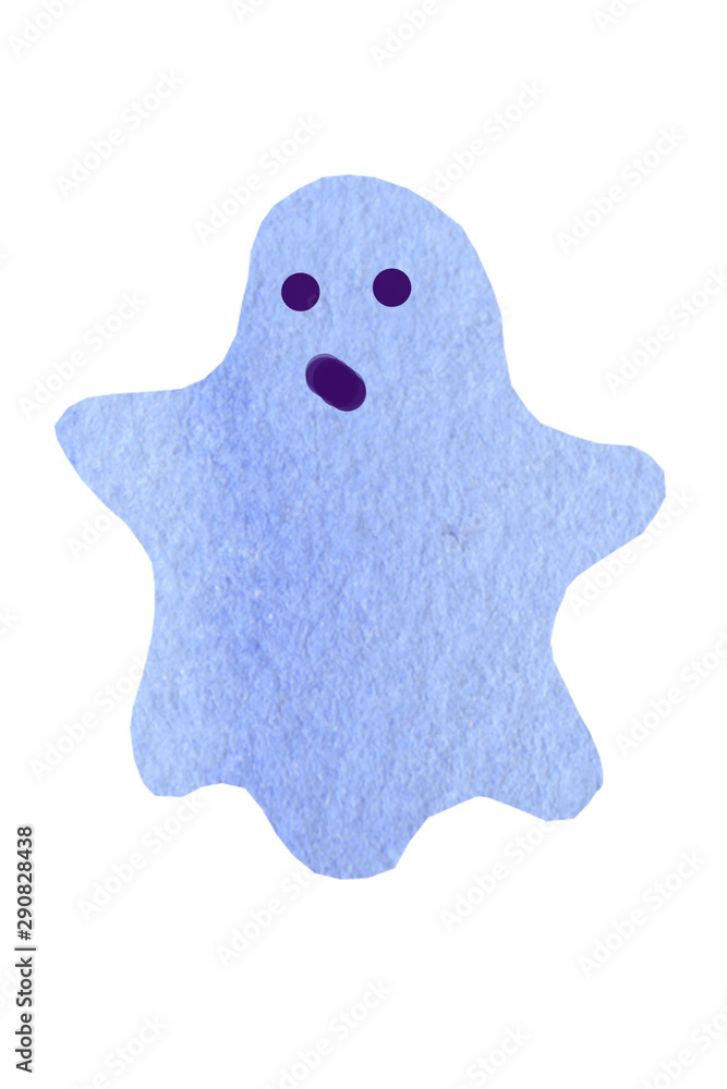 Blue ghost with a frightening expression and upturned arms. Watercolor hand drawn illustration Blue ghost with a frightening expression and upturned arms. Watercolor hand drawn illustration