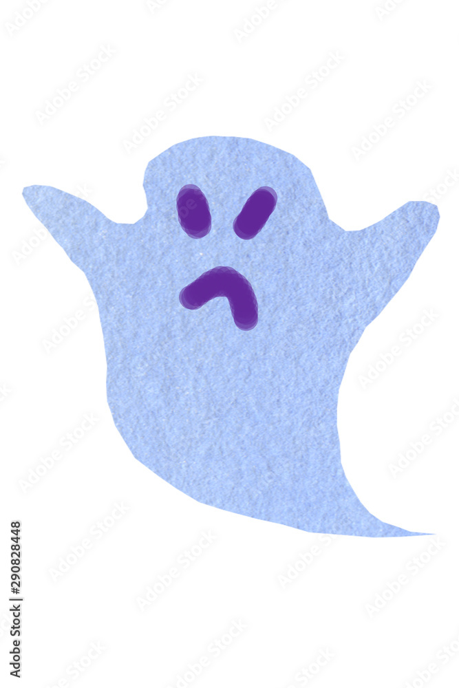 Blue ghost with a frightening expression and upturned arms. Watercolor hand drawn illustration Blue ghost with a frightening expression and upturned arms. Watercolor hand drawn illustration