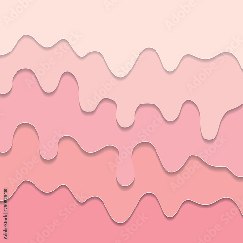 Melted flowing pastel pink cream background. 3d paper cut out layers.