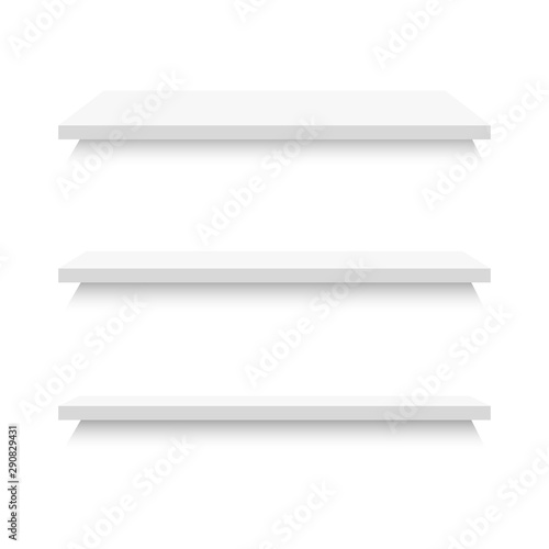 Empty shelves in gray colors for shop isolated on white background. Vector illustration.