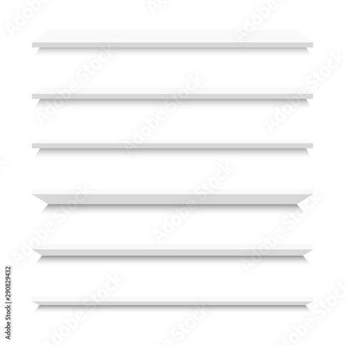 Empty shelves in gray colors for shop isolated on white background. Vector illustration.