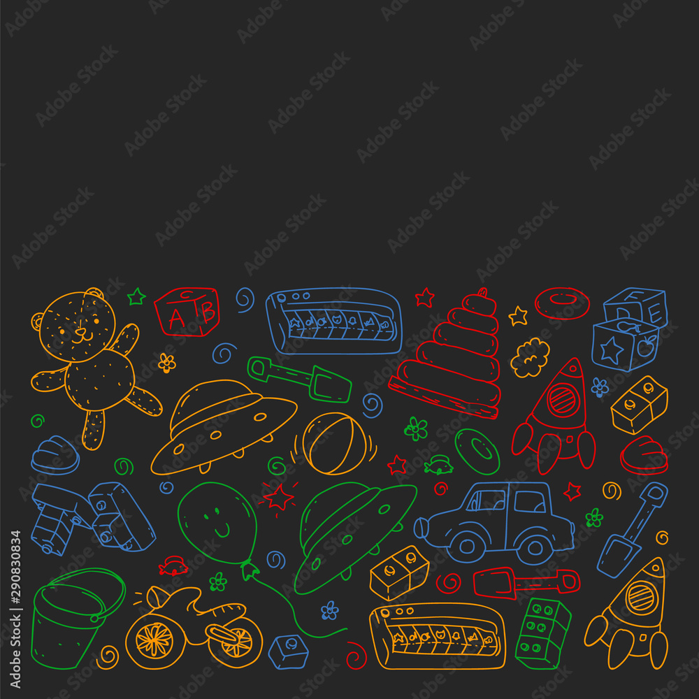 Vector pattern drawing in kindergarten style, toy, children. Happy children illustration. colorful chalk drawing on blackboard. Vector pattern drawing in kindergarten style, toy, children. Happy children illustration. colorful chalk drawing on blackboard.
