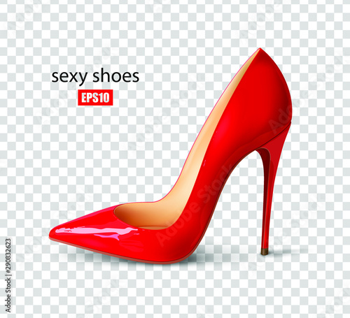 Beautiful female shoes on a transparent background, sexy shoes, classic. High-heeled shoes, patent leather shoes. 3D effect. Vector illustration. EPS10