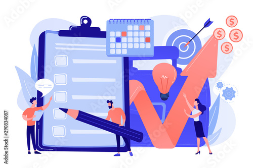 Profit growth strategy idea. Business development solution. Project planning, project plan creation, project schedule management concept. Living coral blue vector isolated illustration