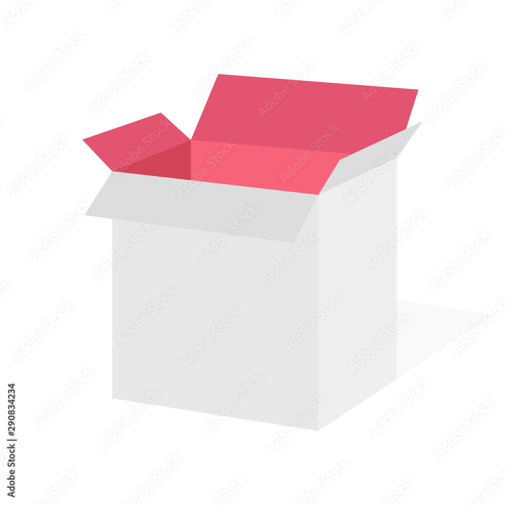 Cardboard box. Box opened. Vector illustration.