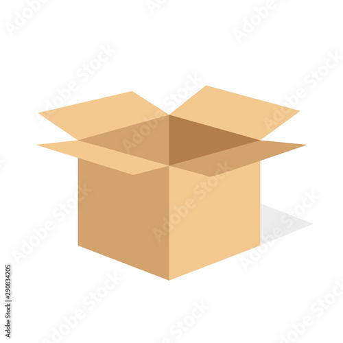 Cardboard box. Box opened. Vector illustration.