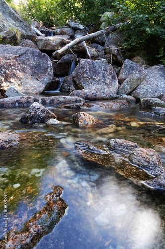 A river among the woods and nature of the Italian Alps, near the town of Macugnaga - August 2019.