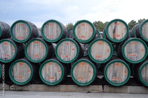 Koktebel winery. Old oak barrels for wine. Territory for storage. © Svetlana