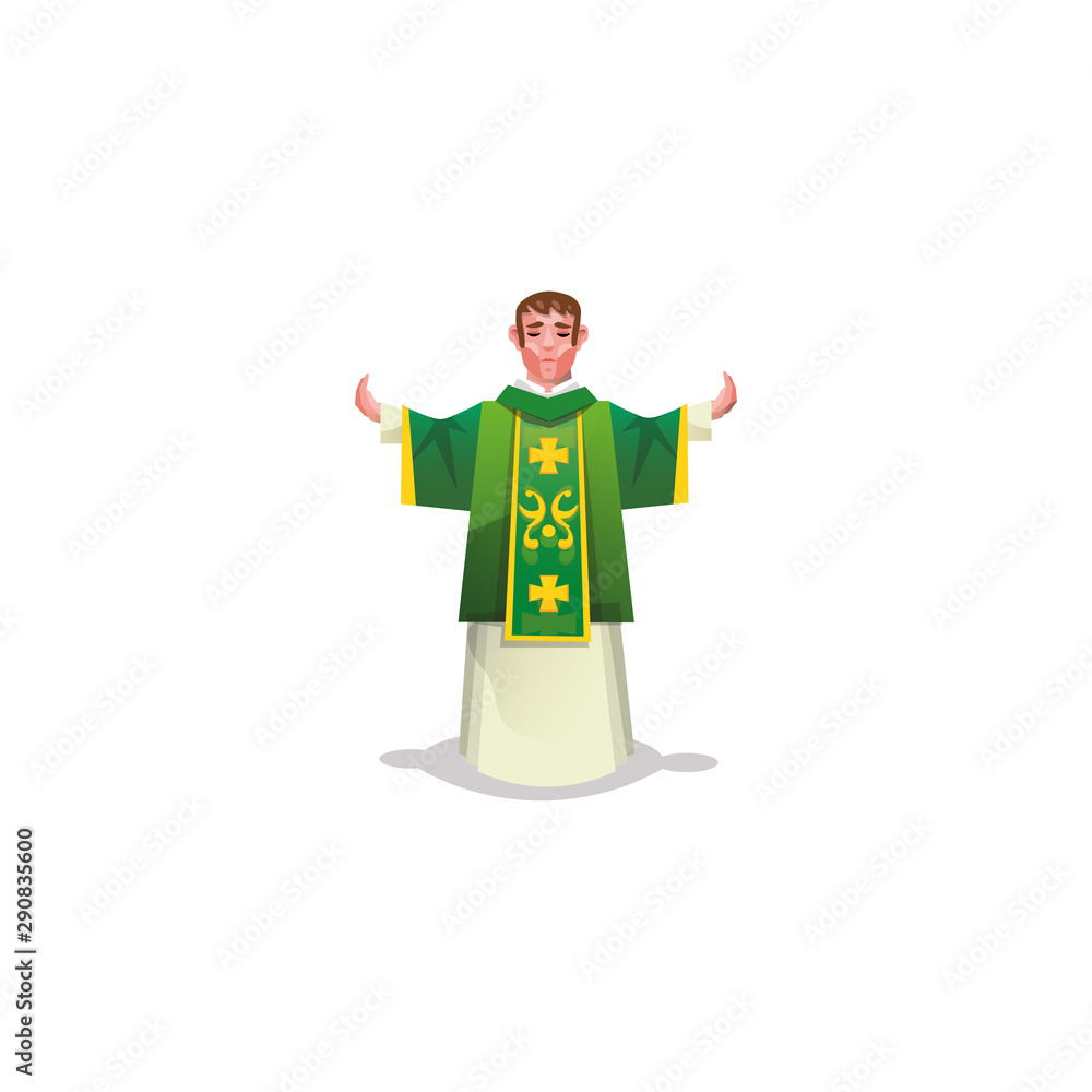 Catholic priest in green long cassock vector illustration Catholic priest in green long cassock vector illustration
