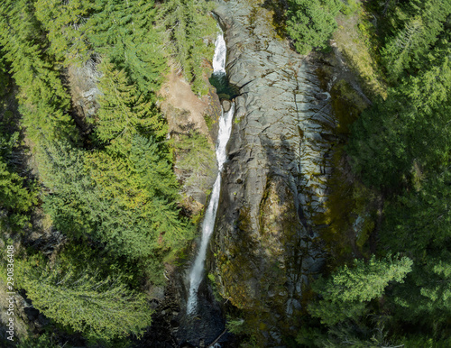 Marvelous aerial photography of Cougar Falls in the Mount Rainier National Forest Area of Washington State