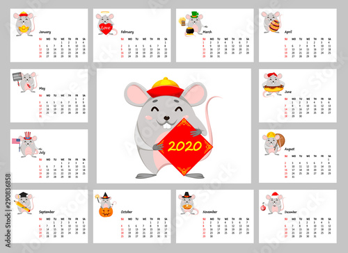 2020 Calendar with funny rats