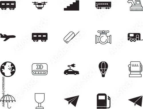transport vector icon set such as: drone, jet, refueling, abstract, quadcopter, round, luggage, world, rig, geography, interface, fossil, website, lock, handling, safety, digital, umbrella, sphere