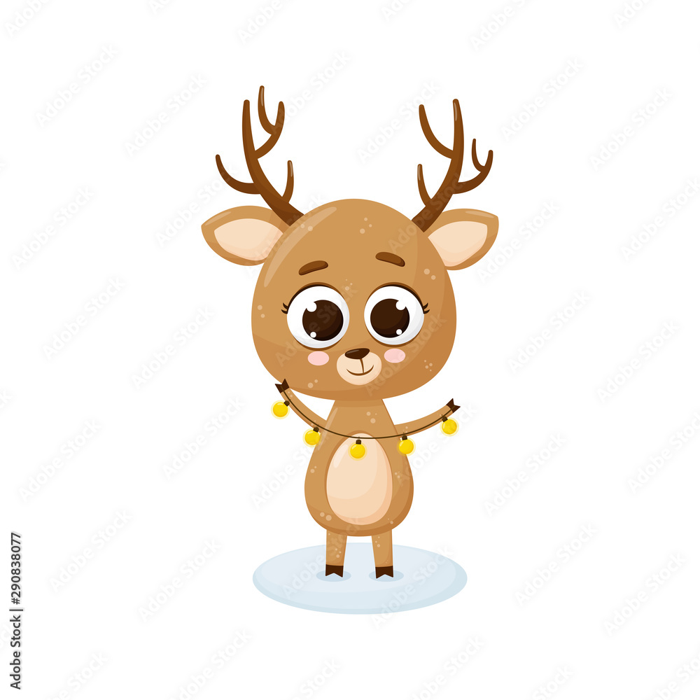 Cute cartoon deer. Isolated on white background