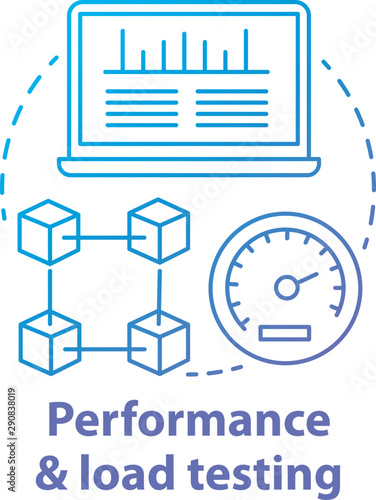 Performance and load testing concept icon. Research system speed, stability. Website speed optimization. Application check idea thin line illustration. Vector isolated outline drawing