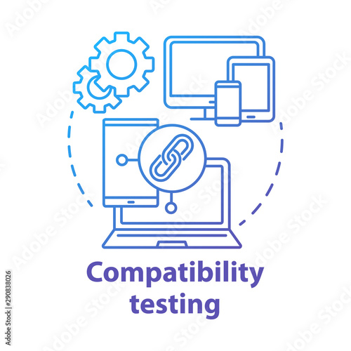 Compatibility testing concept icon. Non-functional examination. Checking software on different devices idea thin line illustration. Vector isolated outline drawing