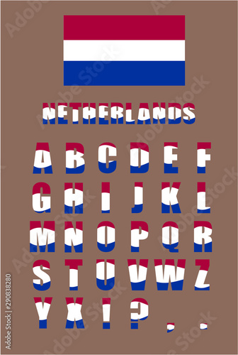 Vector alphabet letters with the Dutch flag on a brown background