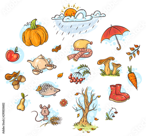 Autumn clipart set, cartoon vector illustration, hand-drawn