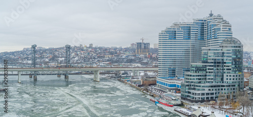 Картината върху платно Rostov-on-Don, Russia - January 2019: Riverside and White Angel on a winter day