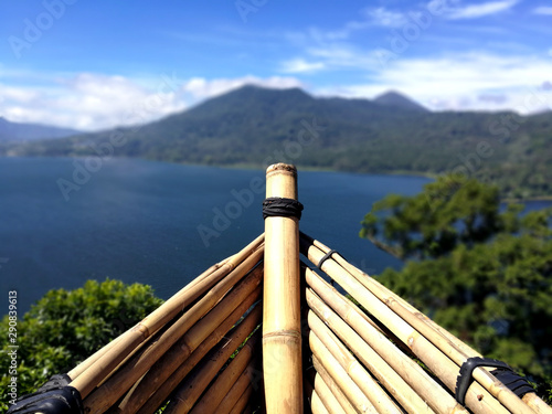 Panoramic landscape view from a bamboo boat from Wanagiri Hidden Hills in Bali