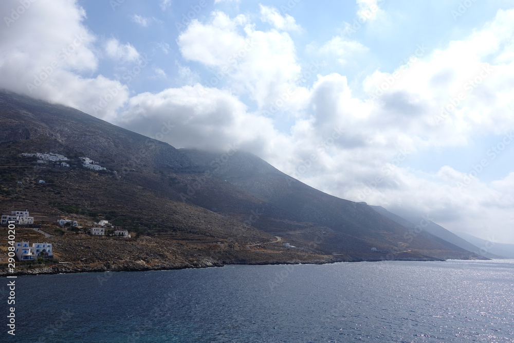 Photo from picturesque port and village of Aigiali in island of Amorgos, Cyclades, Greece