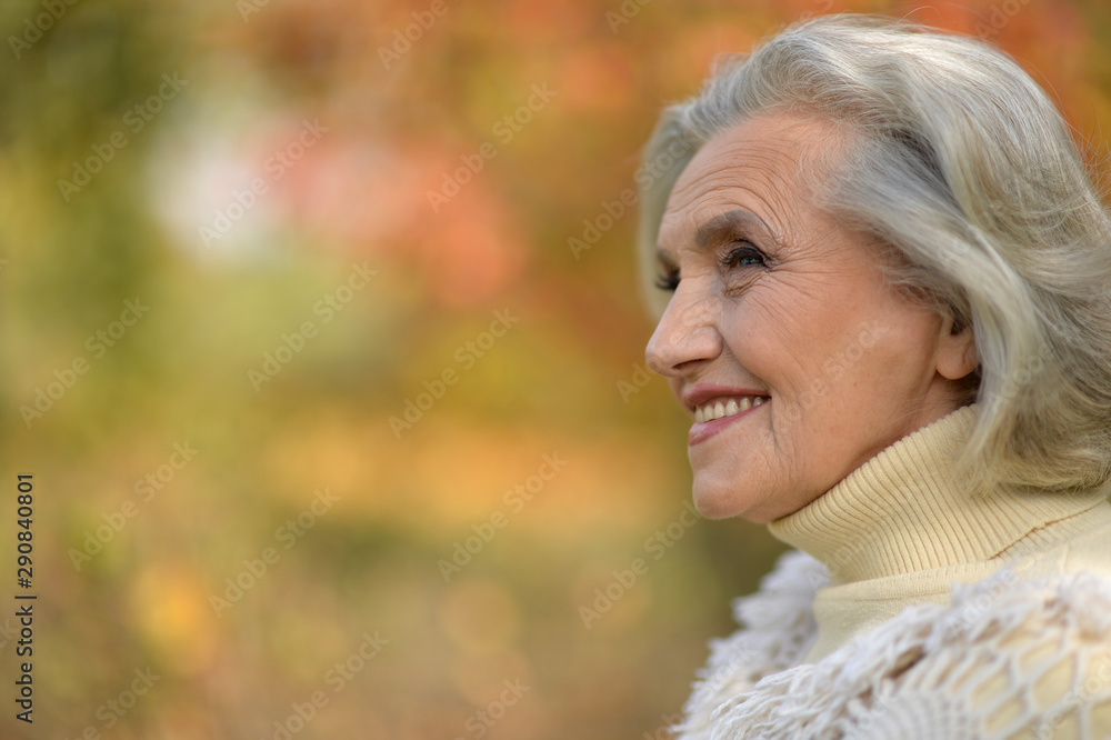 Portrait of happy senior beautiful woman in park Portrait of happy senior beautiful woman in park