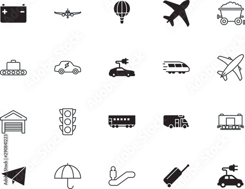 transport vector icon set such as: heavy, toy, side, break, building, production, circle, steel, stoplight, balloon, down, fast, crossroads, briefcase, stairway, street, information, light, umbrella