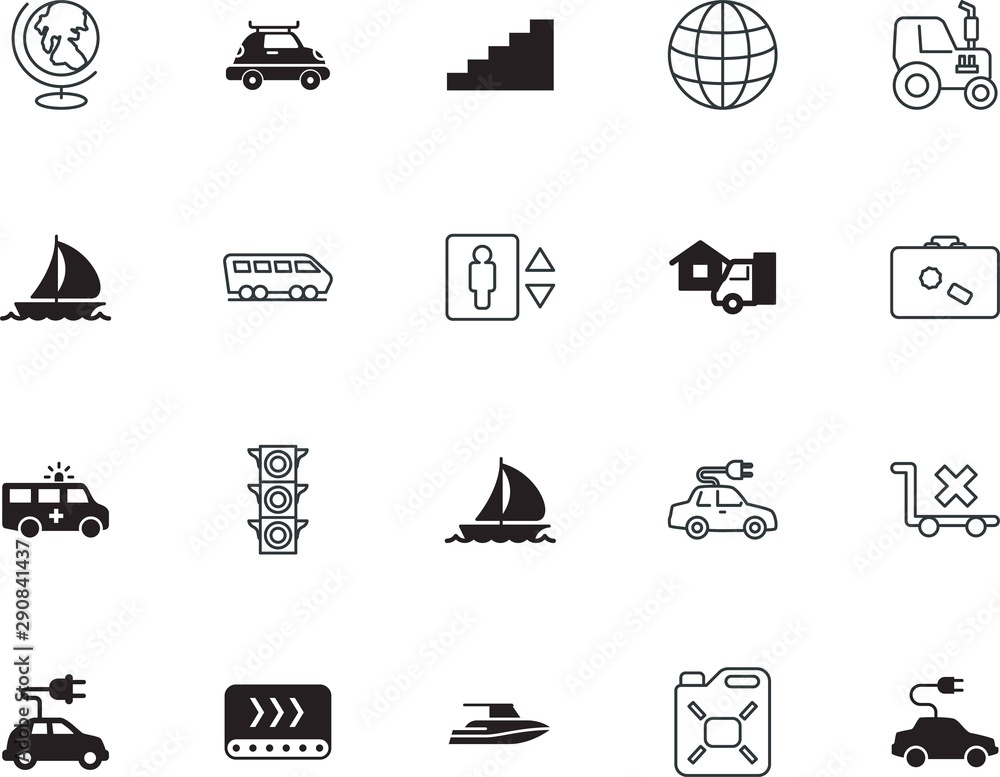 Naklejka premium transport vector icon set such as: stairs, oil, sale, lamp, sketch, gate, family, air, bright, warning, agricultural, alternative, deliver, process, information, vessel, belt, wall, entrance