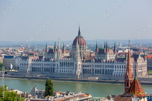 Hungarian Parliament Building and Dunabe river, view from Fisherman Bastion, Budapest, Hungary