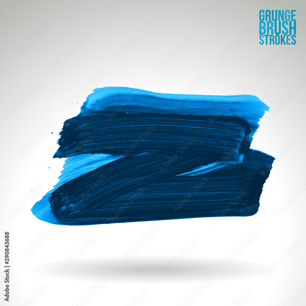 Blue brush stroke and texture. Grunge vector abstract hand - painted element. Underline and border design.