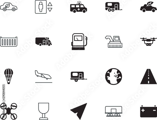 transport vector icon set such as: path, carriage, benzine, hanging, railroad, mail, high, wait, wall, arrival, close, fun, site, unusual, round, merchandise, web, airport, check, delivering