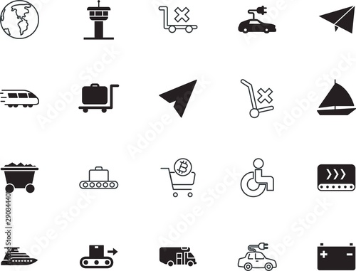 transport vector icon set such as: digital, sport, hospital, truck, regatta, resource, working, continent, wheelchair, motorhome, patient, grey, carriage, traveler, wind, carrying, orbit, handbag