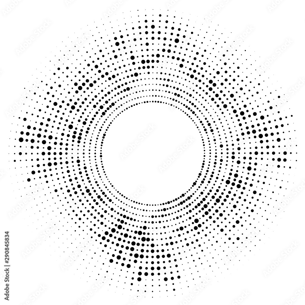 Halftone circle with random dots. Black dots on white background. Halftone circle with random dots. Black dots on white background.