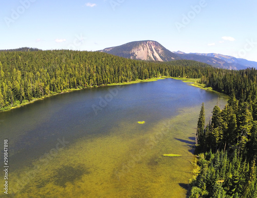 Incredible aerial shots of Leech Lake with Spiral Butte in the stunning Mount Baker Snoqualmie National Forest. photo