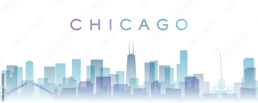 Fototapeta Chicago Transparentne warstwy Gradientowe punkty orientacyjne Skyline