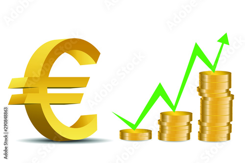 The success of the Euro currency - Euro symbol in front of gold coins stack - illustration